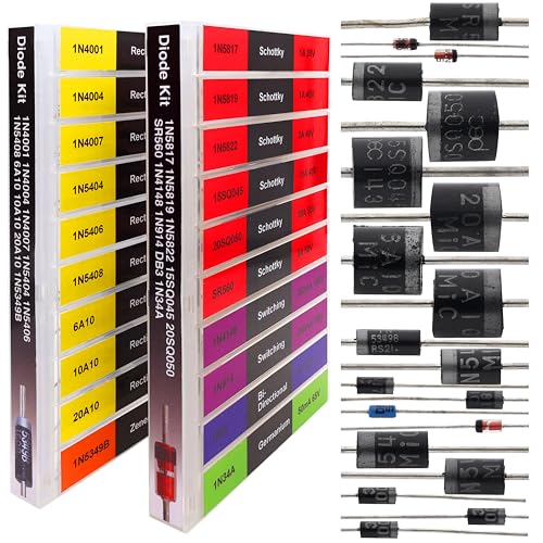 EEEEE 20 Kinds 200 Diode Assortment Kit 6A10 10A10 20A10 15SQ045 20SQ050 1N34A 1N914 SR560 DB3 1N5349B 1N4001 1N4004 1N4007 1N5404 1N5406 1N5408 1N4148 1N5817 1N5819 1N5822 Zener Schottky Rectifier - size: 200pcs 20 Types