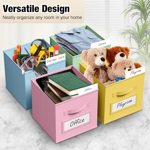 10 Pack Fabric Storage Cubes with Label 11" Collapsible Cube Bins, Macaroon - color: Macaroon, size: 11 Inch
