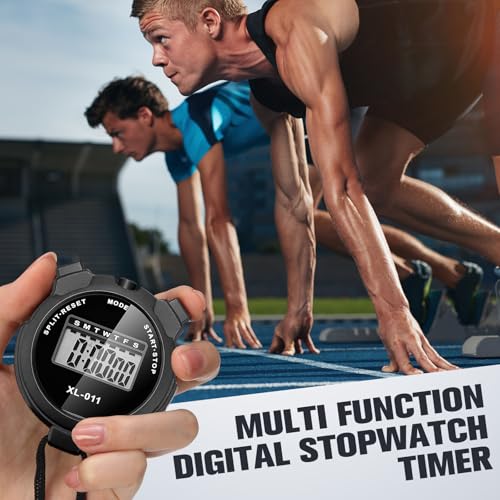 TOODOO 12 Pack Multi Function Digital Stopwatch Timer Bulk Sports Stopwatch with Lanyard Plastic Display Waterproof Date Time Alarm Timer for Coaches Fitness Referees - color: Black