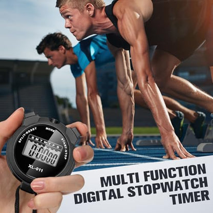 TOODOO 12 Pack Multi Function Digital Stopwatch Timer Bulk Sports Stopwatch with Lanyard Plastic Display Waterproof Date Time Alarm Timer for Coaches Fitness Referees - color: Black