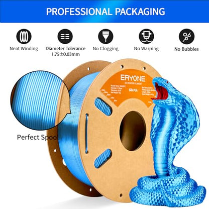 ERYONE Silk PLA Filament for 3D Printer 1.75mm +/- 0.03mm, Shiny Filament 1kg (2.1lbs)/Spool, Silk Blue - color: Silk Blue, size: Silk Pla-1kg