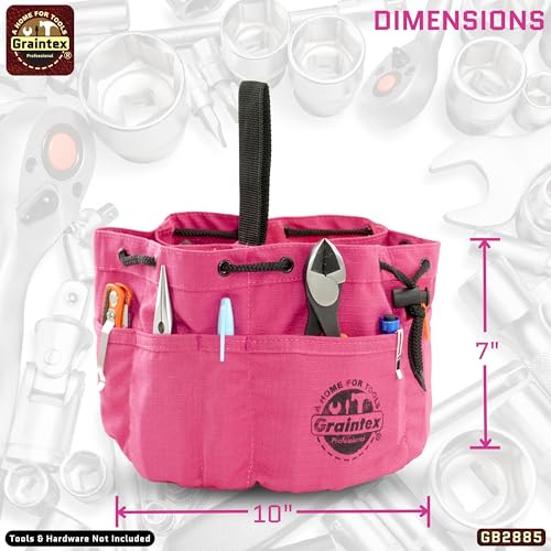 Graintex GB2885 18 Pockets Grab Bag Pink Color Rip-Stop Canvas Drawstring Closure, Small Parts Organizer Bag, Parachute for Screws, Tools, - color: Pink