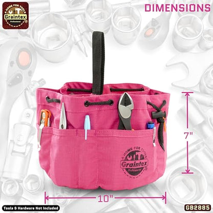 Graintex GB2885 18 Pockets Grab Bag Pink Color Rip-Stop Canvas Drawstring Closure, Small Parts Organizer Bag, Parachute for Screws, Tools, - color: Pink