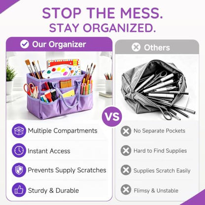 Craft Organizer Tote Bag, Art Supply Organizer Bag for Art Supplies - color: Light Purple (6.5"D x 13"W x 8.5"H)