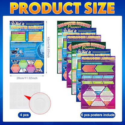Pajean 6 PcsComputer Science Posters Classroom Decorations, 17 x 11 Inch