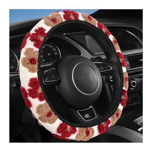 15" Plush Flower Car Steering Wheel Cover (Red) - color: Red