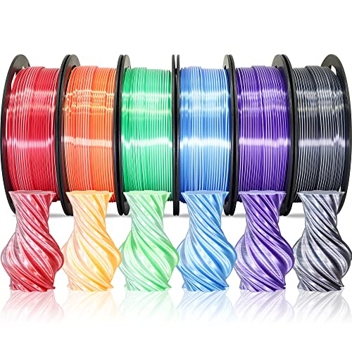 MIKA3D Dual Color 1.75mm 3D Printer Filament Bundle, Silk PLA 6 Spools Pack - White Red, Orange, Green, Blue, Purple, Black - 3D Printing PLA 250g X 6 Spools - color: White Red+white Orange+white Green+white Blue+white Purple+white Black
