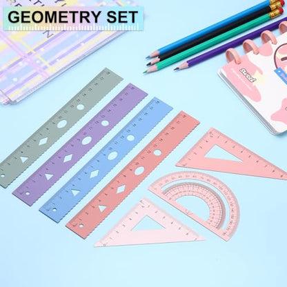 PATIKIL Geometry Set 2Pcs 8" Aluminum Ruler & 4 Triangles, Metal Protractor - color: Gradient Blue, size: 8 Inch