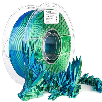 AMOLEN Silk PLA 3D Printer Filament, Silk Dual Color Blue Green PLA Filament 1.75mm, Shiny Coextrusion PLA Filament, Color Change 3D Printing Filament 1KG/2.2lb - color: 1kg-silk Dual Color-blue Green Pla