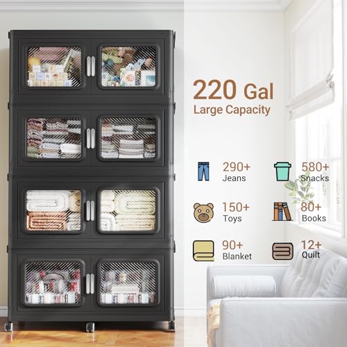 BROVIEW 880 Qt Extra Large Stackable Storage Bin with Lids, 4 Pack Black - color: Black, size: 220QT-4pack