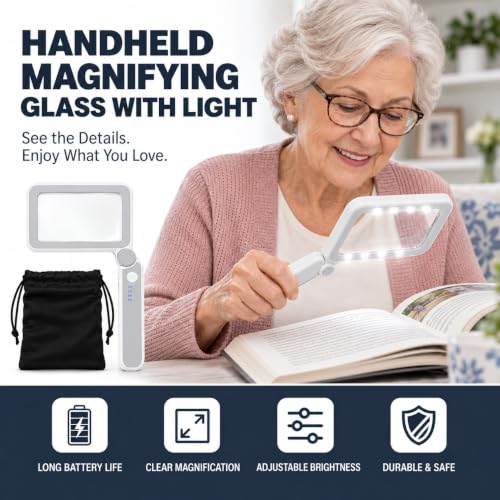 4X Magnifying Glass with Light, Rechargeable LED Page Magnifier for Seniors - color: Black