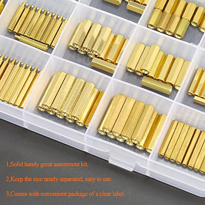 HELIFOUNER 422 Pieces M2 M2.5 M3 Male Female Hex Brass Spacers Standoffs Screws Nuts Assortment Kit, Threaded Pillar for Printed Circuit Board Motherboard - size: M2 M2.5 M3 Brass Standoff Set