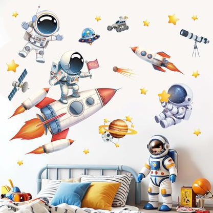 Astronaut Wall Decals - Outer Space Planets Rocket Boys Wall Stickers - Baby Nursery Kids Room Daycare Playroom Wall Decor - color: Astronaut Rocket