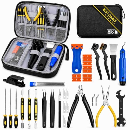 3D Printer Tools Kit, 46PCS 3D Printing Accessories for FDM SLA Resin Printers, Includes Nozzle Cleaning Kit, Print Removal Tools, Deburring Tool, Files, Flush Cutters, Pliers,Tweezers & More