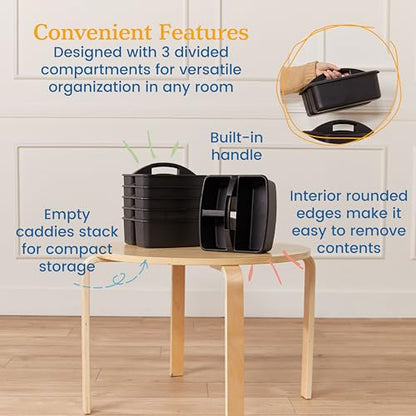 ECR4Kids 3-Compartment Small Storage Caddy Organizer, 6-Pack, Black - color: Black