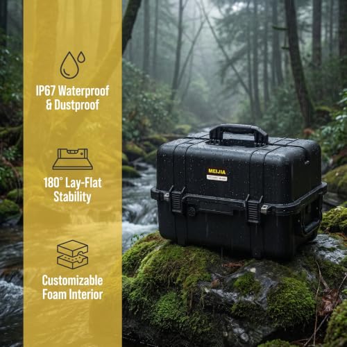 MEIJIA All Weather Waterproof Hard Camera Case,Hard Case,With Customized Fit Foam Included, Elegant Black,Fit for Drones,camera,lens (20.87"x12.72"x12.76") - size: 20.87" x 12.72" x 12.76"
