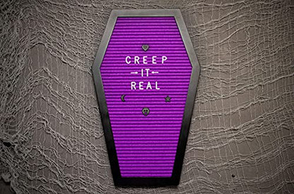 Nomnu Coffin Letter Board, Purple Goth Decor w/Bat Stickers, Spooky Emojis - color: Purple