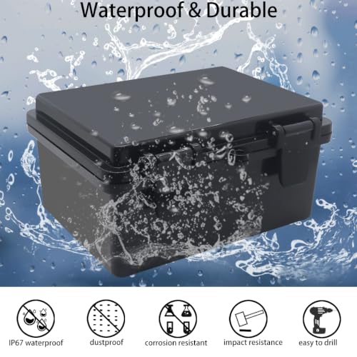 Junction Box, Hinged Black Cover IP67 Waterproof ABS Project Box with Mounting Plate Electrical Box Enclosure with Wall Bracket 7.1 x 5.1 x 3.5inch(180x130x90mm) - color: Black, size: 7.1"x5.1"x3.5"