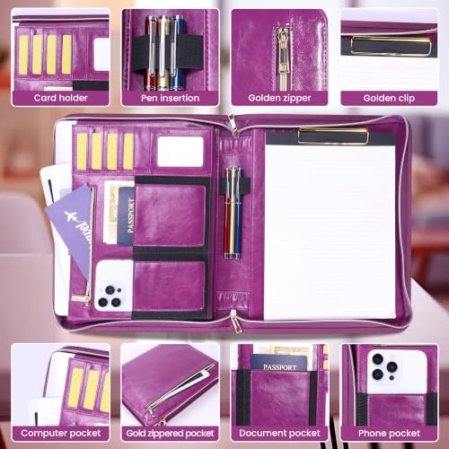 Portfolio Organizer Binder with Zipper, Padfolio for Women - color: Purple