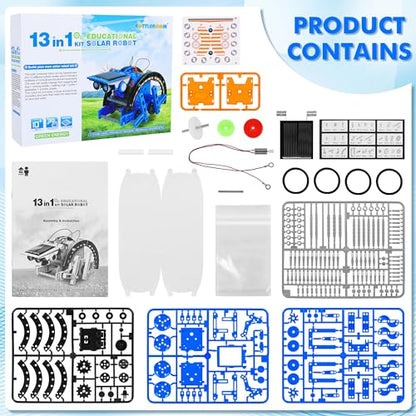 STEM 13-in-1 Education Solar Power Robots Toys for Boys Age 8+ , Educational Toy DIY Science Kits for Kids, Building Experiment Robotics Set Birthday Gifts for 8+ years old boys and girls . - color: Dark Blue