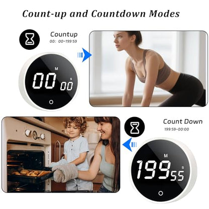 Digital Kitchen Timer - Magnetic 199-Minute Countdown Countup Timer with Large LED Display,Volume Adjustable, Visual timers for Cooking,Gym,Meeting,Classroom,Study,Work,Outdoor Activities - color: White