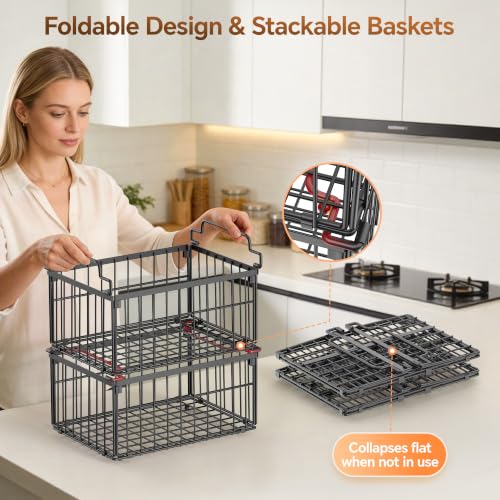Freezer Organizer Bins, 3 Pack Enlarged Baskets for 5-9 Cu.FT Deep Freezer - color: black 3 pack