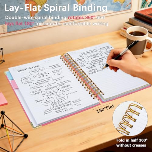 Hardcover Spiral Notebook with Tabs & Dividers, 8"x10" 5 Subject - color: Pink, size: 8''x 10''