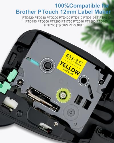 Tz-631 12mm 0.47" Black on Yellow Label Tape Compatible for Brother TZe-631 - color: Black on Yellow