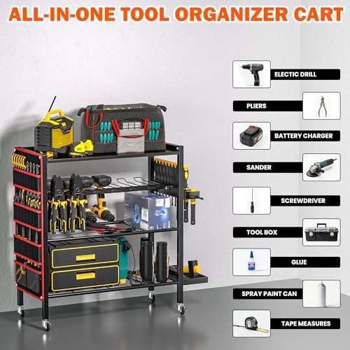 Ultrawall Power Tool Organizer Cart, Rolling Tool Storage Stand with Wheels