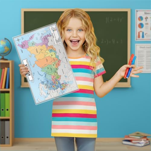 Russia Map Poster 11x17 | Laminated Double-Sided Geography Chart with Color Map Front & Blank Outline Back | Reusable Classroom & Homeschool Learning Tool - color: Russia