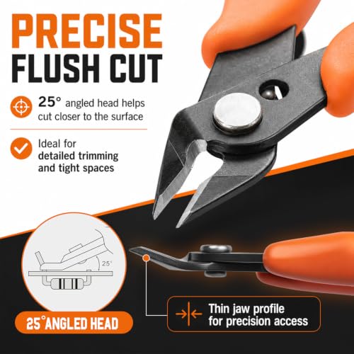 KATA Mini Flush Cutters, 5-Inch Wire Cutters Plier for Jewelry & DIY Crafts - color: 5 Pack 5" Orange