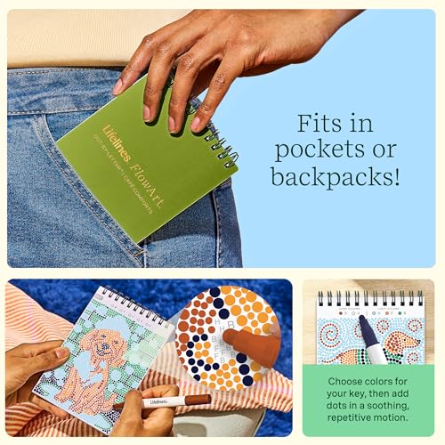 Lifelines FlowArt Mini Activity Pads, 3-Pack, Dot-by-Letter Coloring Books - size: Minis, style: 3 Pack - Furry Friends, Pocket Positivity, Cafe Comforts