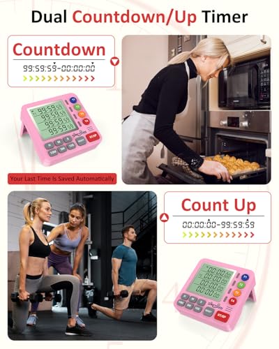 Digital Kitchen Timer with 4 Channel, Loud Alarm and Silent Mode - color: Pink