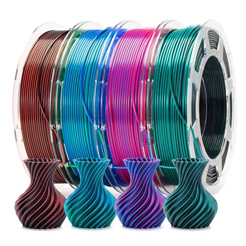 Silk PLA 3D Printer Filament Bundle, 1.75mm PLA Filament for Most FDM 3D Printer,Dual Color 3D Printing Filament for DIY, Art, Modeling, 200g x 4 Spools - color: Silk Dual Black Red/Black Green/Blue Green/Red Blue 200g*4 Pack
