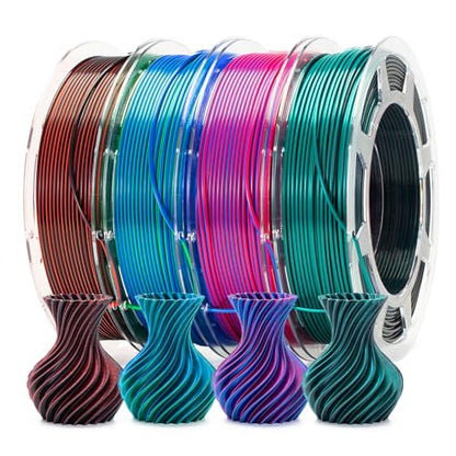 Silk PLA 3D Printer Filament Bundle, 1.75mm PLA Filament for Most FDM 3D Printer,Dual Color 3D Printing Filament for DIY, Art, Modeling, 200g x 4 Spools - color: Silk Dual Black Red/Black Green/Blue Green/Red Blue 200g*4 Pack