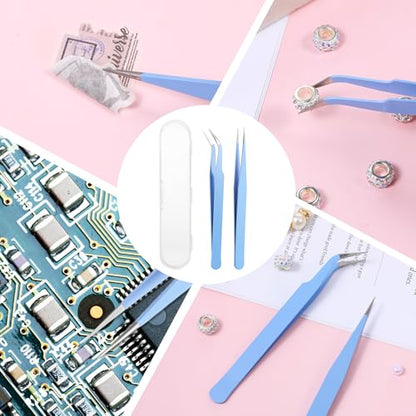 2 Pcs Sticker Tweezers, Craft Tweezers Scrapbooking Tools Precision Tweezer Blue Cute Crafting Tweezer for Stickers Lashes Electronics Scrapbooking (Blue) - color: Blue