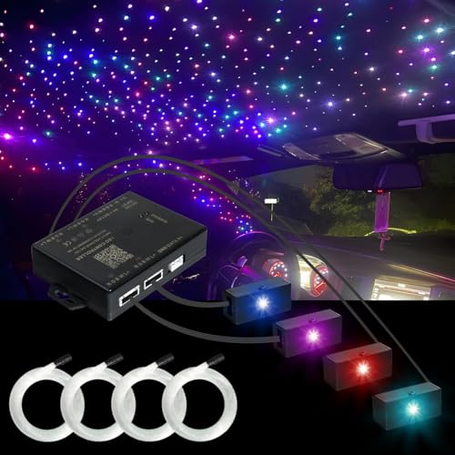 AZIMOM 4Color Split Starlight Headliner Kit 1800pcs 0.02in 6.5ft+Pure White Meteor Shooting Star 180pcs Fibers Car Home Fiber Optic Light Sound-Activated APP& Remote Control Starlight Engine - size: 1980pcs*0.02in*6.5ft