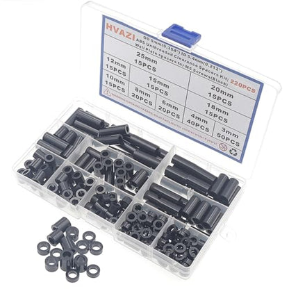 OD 9mm ID 5.4mm Black ABS Unthreaded Round Spacers for M5 Screw Kit - size: OD 9mm ID 5.4mm