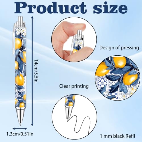 Capri Lemon Pens Set – Mediterranean-Inspired Ballpoint Pens for Girls, Students, and Stationery Lovers – Smooth Writing Pens for School, Journaling, or Gifts – Bright and Elegant Design, 8 Pack - color: Capri lemon