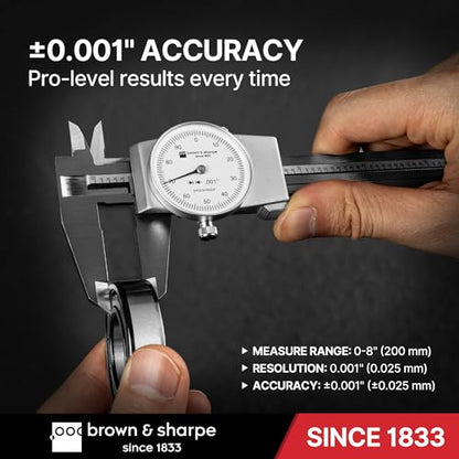Brown & Sharpe 8-Inch Dial Caliper–Precision Stainless Steel Measuring Tool - size: 8 Inch