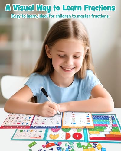 Magnetic Fraction Educational Puzzle, Fraction Manipulatives Book - color: Turquoise (8.86 X 7.09 In)