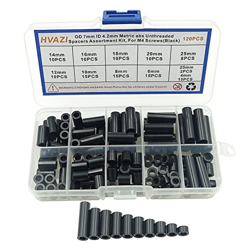 OD 7mm ID 4.2mm Black ABS Unthreaded Round Spacers for M4 Screw Kit - size: OD 7mm ID 4.2mm