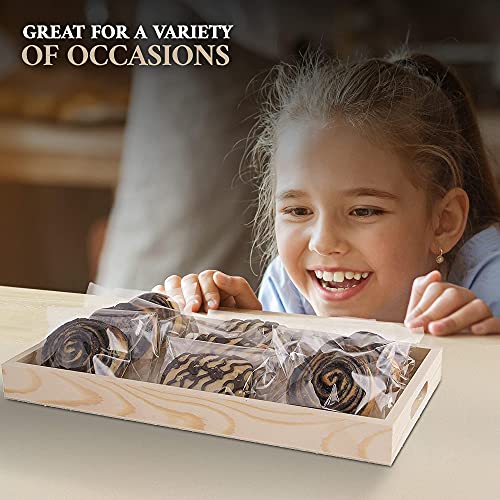 Hammont Wood Serving Tray Set with Handles - 5-Piece Nested Breakfast Trays for Food, Party Buffet, Organizing, and Montessori - Versatile Wooden Trays for Serving, Catering, and Bathroom Use