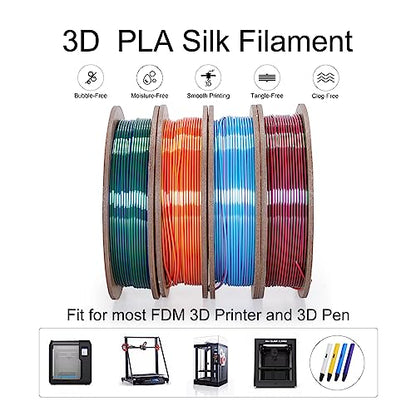 Kretrum Silk Dual Color 3D Printer Filament Bundle, 1.75 mm Color Changing PLA Bundle, 4 Spools 250g Each (Rose & Blue, Red & Gold, Violet & Green, Blue & Green) - color: Silk Dual-color：rose&blue, Red&gold, Violet&green, Blue&green