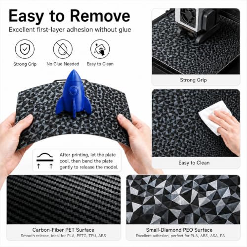 Tinytrees Build Plate for Bambu Lab P1S P2S X2D A1 X1C X1 X1E P1P – Dual-Surface 3D Printer Spring Steel Sheet 257×257mm, Diamond PEO + Carbon Fiber PET Flexible Build Plate for Beginners & Hobbyists - style: Small Diamond PEO+Carbon Fiber PET