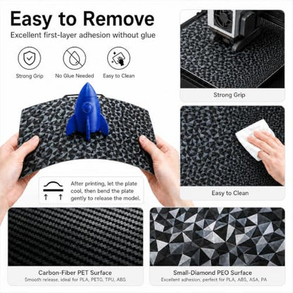 Tinytrees Build Plate for Bambu Lab P1S P2S X2D A1 X1C X1 X1E P1P – Dual-Surface 3D Printer Spring Steel Sheet 257×257mm, Diamond PEO + Carbon Fiber PET Flexible Build Plate for Beginners & Hobbyists - style: Small Diamond PEO+Carbon Fiber PET