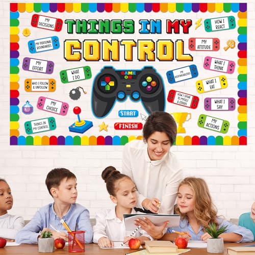 Growth Mindset Video Game Bulletin Board Set Back to School Classroom Decorations Things in My Control Game Controller Bulletin Board Positive Paper Cutouts for Home Chalkboard Door Wall Decor - style: Growth Mindset
