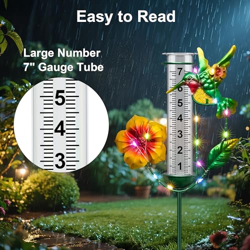 shumi Rain Gauge Outdoor, Solar Hummingbird Rain Gauge with LED Lights - color: Hummingbird