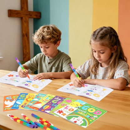 BenLouis 24 Bible Verse Mini Coloring Books with 24 Crayons for Kids Bulk - style: Bible