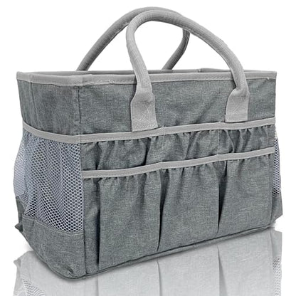 Cupohus Craft Organizer Tote Bag – Craft Caddy with 2 Mesh Side Pockets & Front Elastic Pockets, Foldable Large Capacity Supply Storage Bag for Sewing, Knitting, Painting, and Travel (Grey) - color: Grey